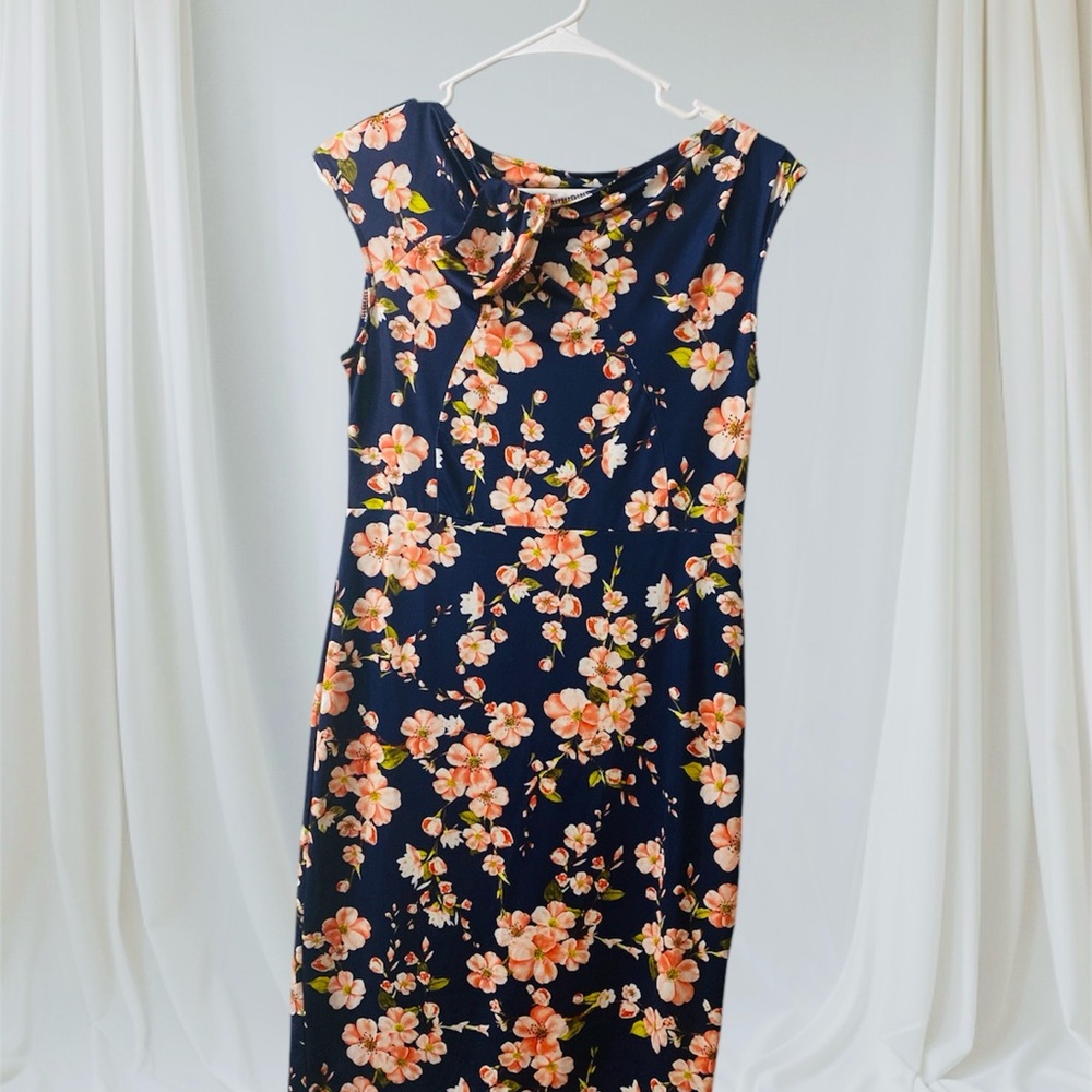 Blue and Orange Asymmetrical Sheath Dress with Flutter Cap Sleeves